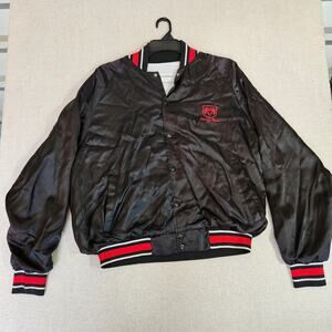 Vintage 90s Dodge Ram Satin Jacket Mens XL Black Red Embroidered Logo USA Made